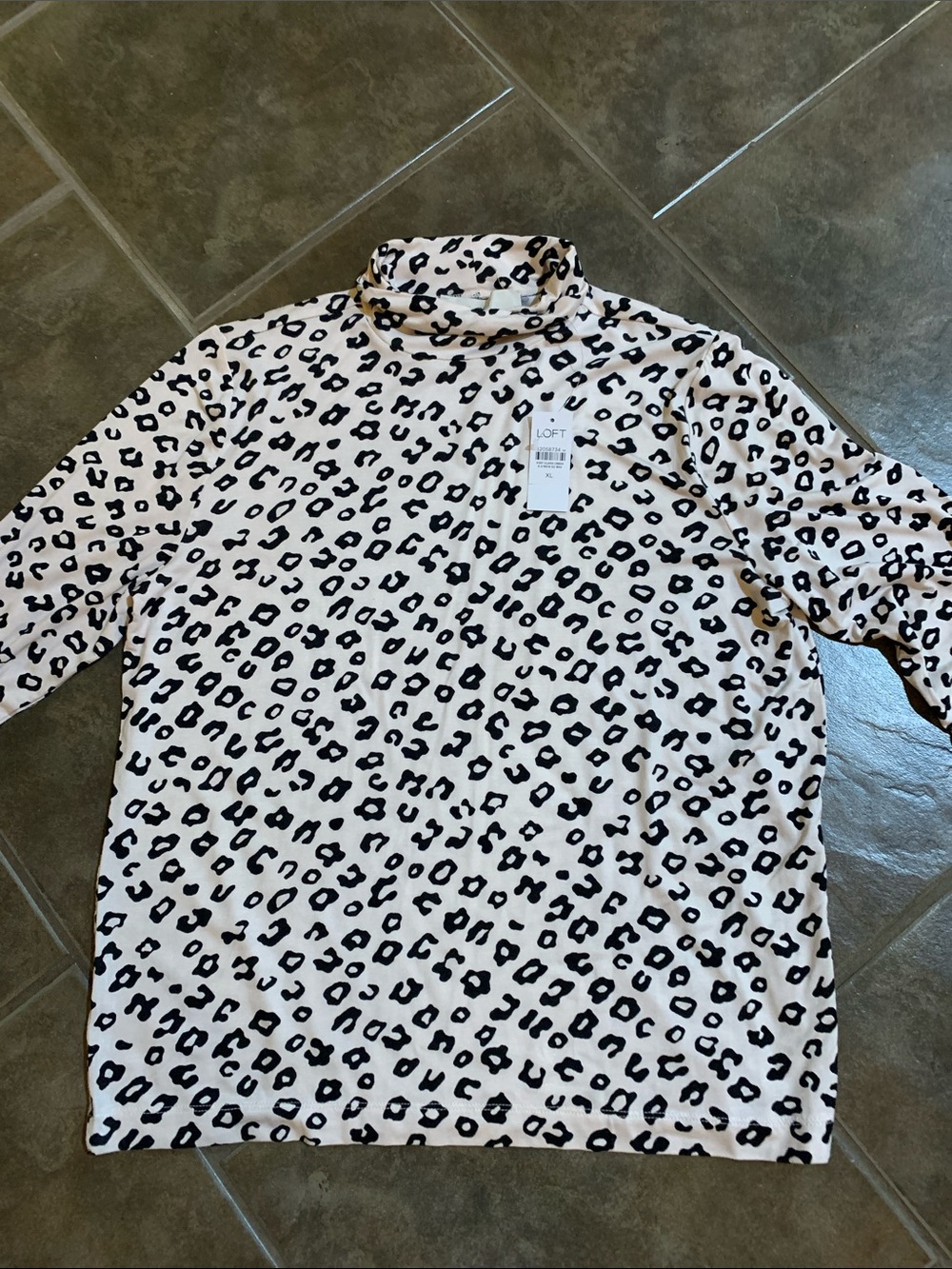 LOFT Black and White Leopard Print Long Sleeve Turtleneck